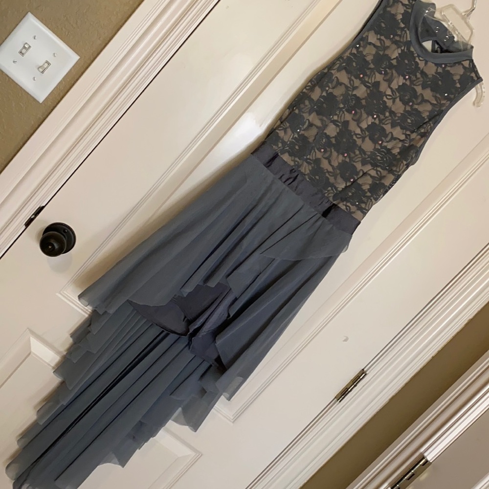 Kelle Gray Swarovski crystal Dance Costume Hi Low skirt over shorts M EUC